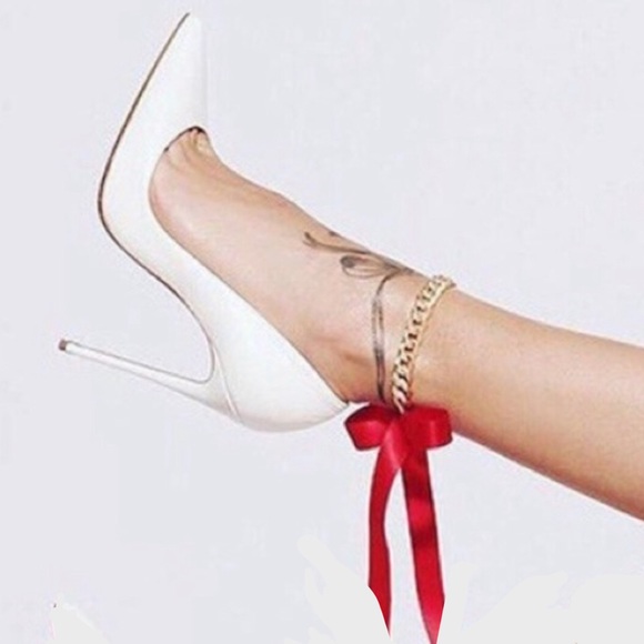 Fashion Jewelry Accessories - NEW 1 Sexy Red Bow Anklet Chunky Gold Chain Adjustable Satin Ribbon Tie